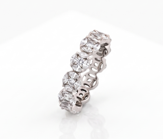 Silver Round and Marquise Cluster Eternity Band