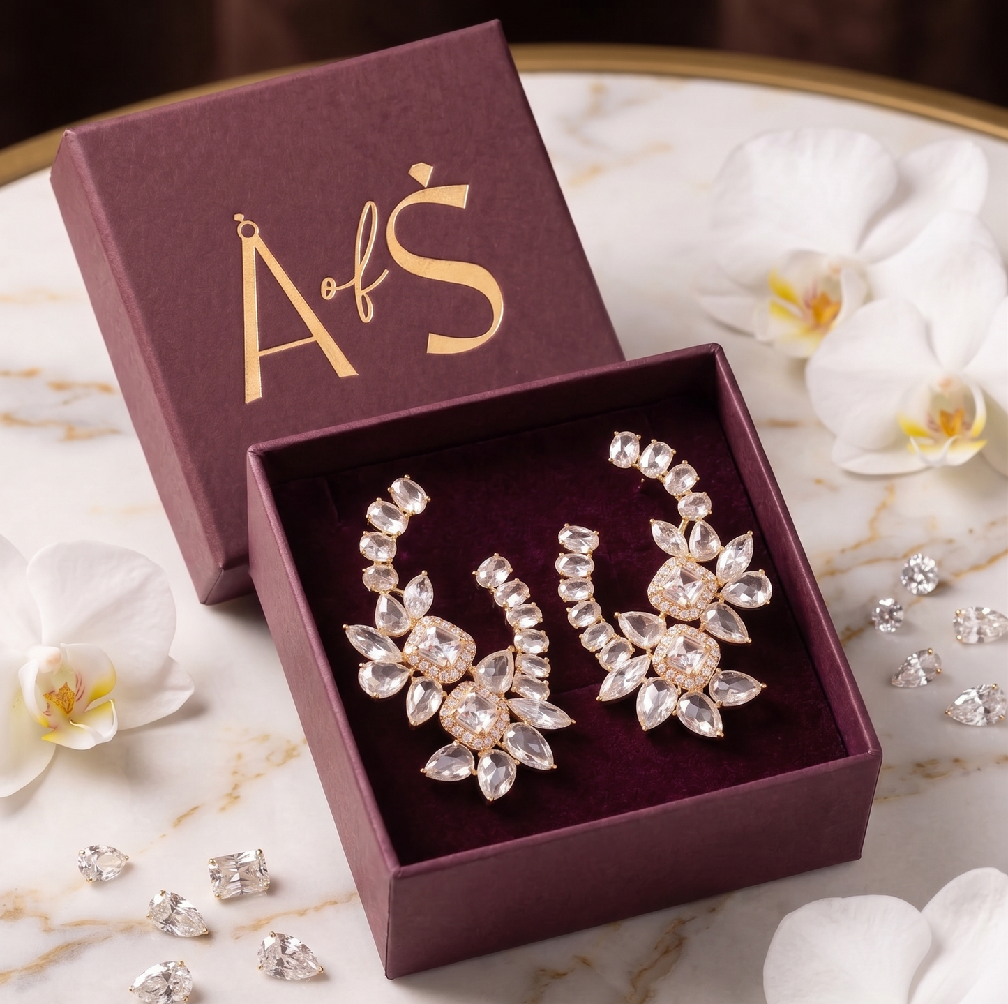 The Celestial Bloom Crescent Silver Earrings