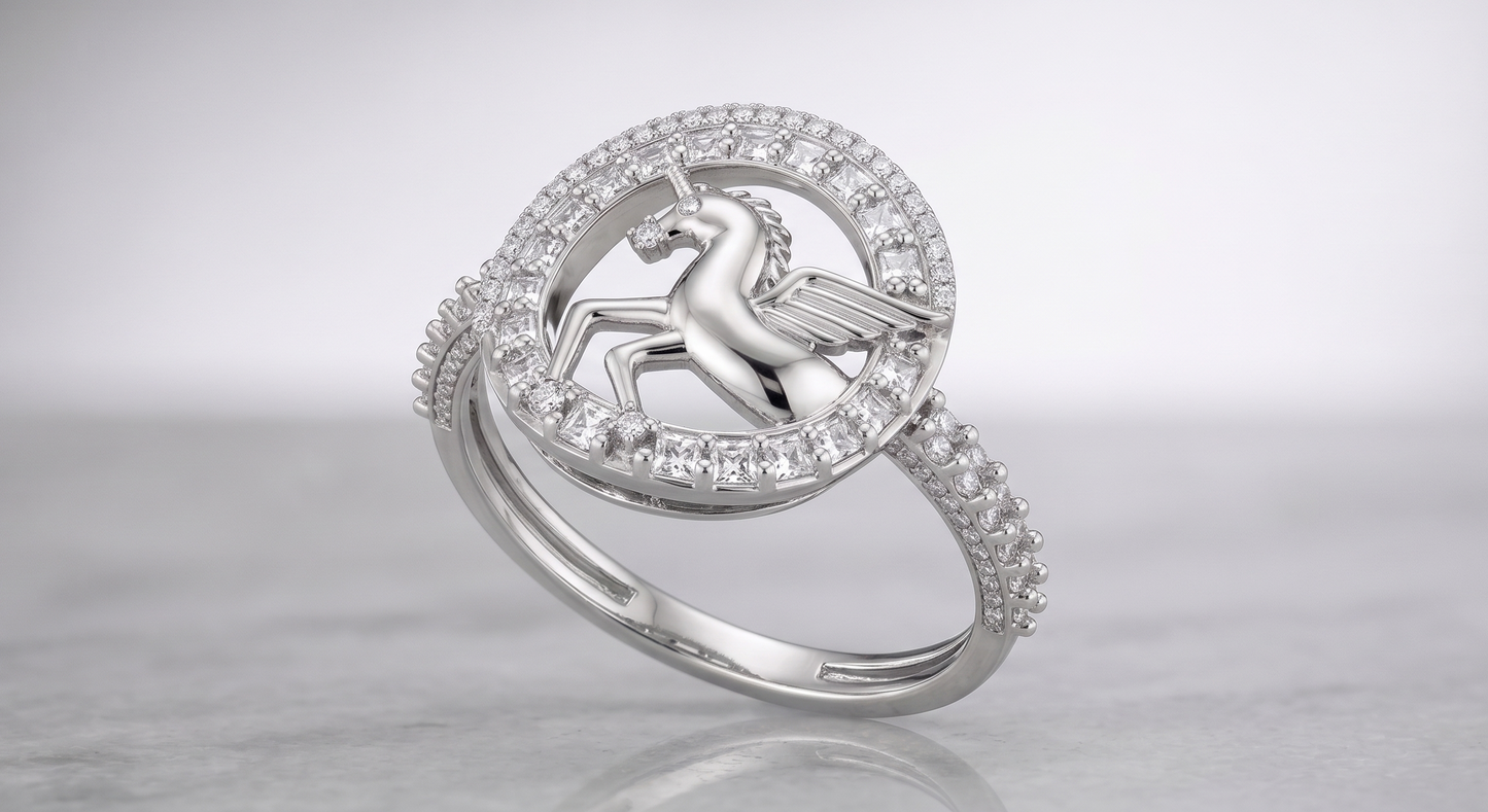 Sterling Silver Winged Unicorn Statement Ring