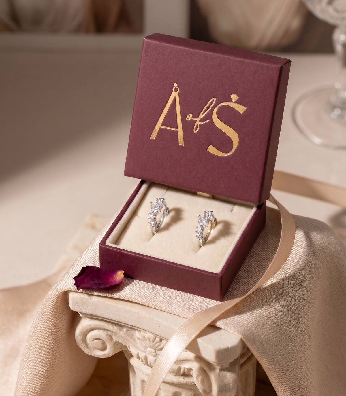 Silver Pear and Round Cut Cluster Huggie Hoop Earrings