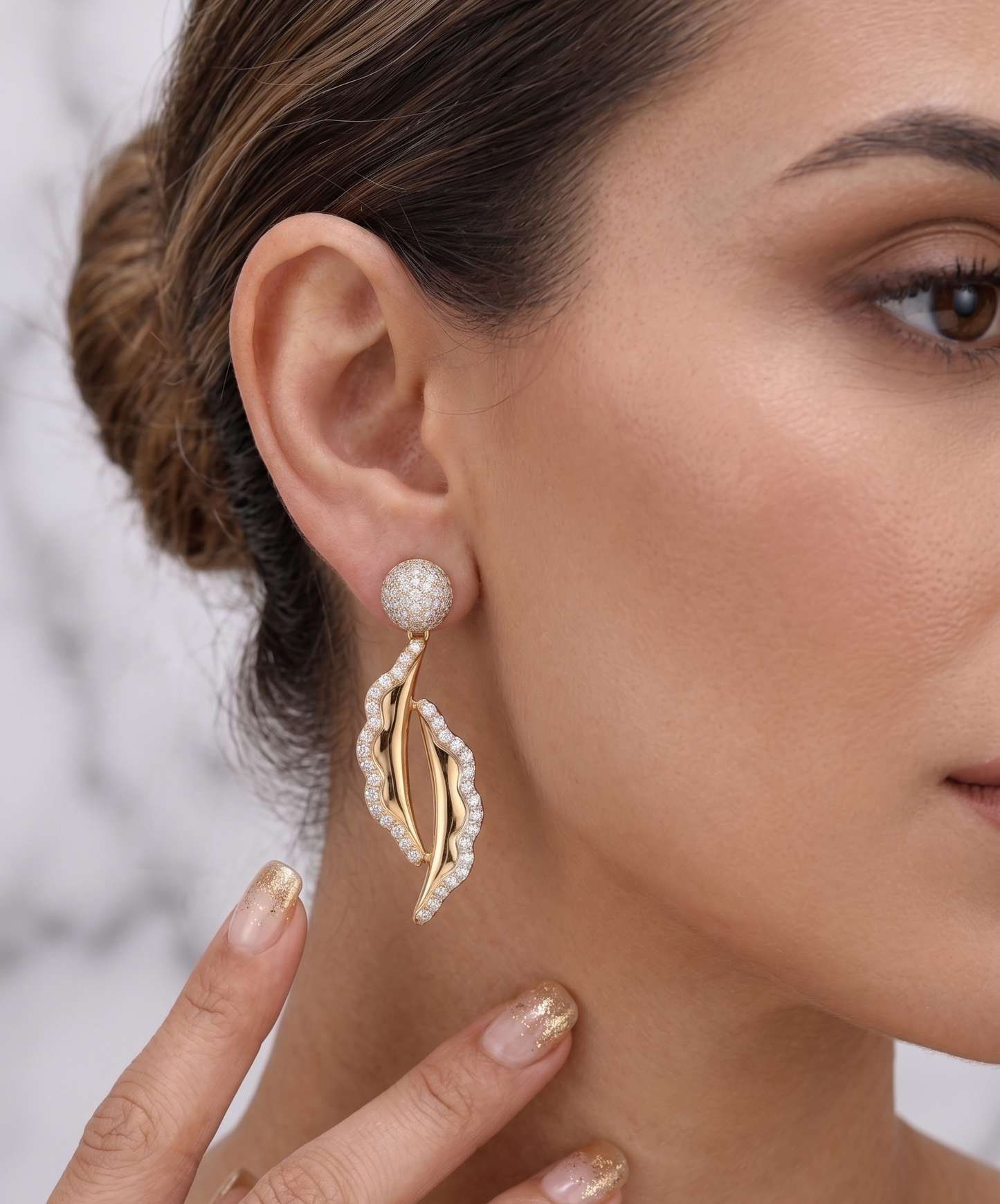 Abstract Wavy Leaf Moissanite Drop Earrings in Silver