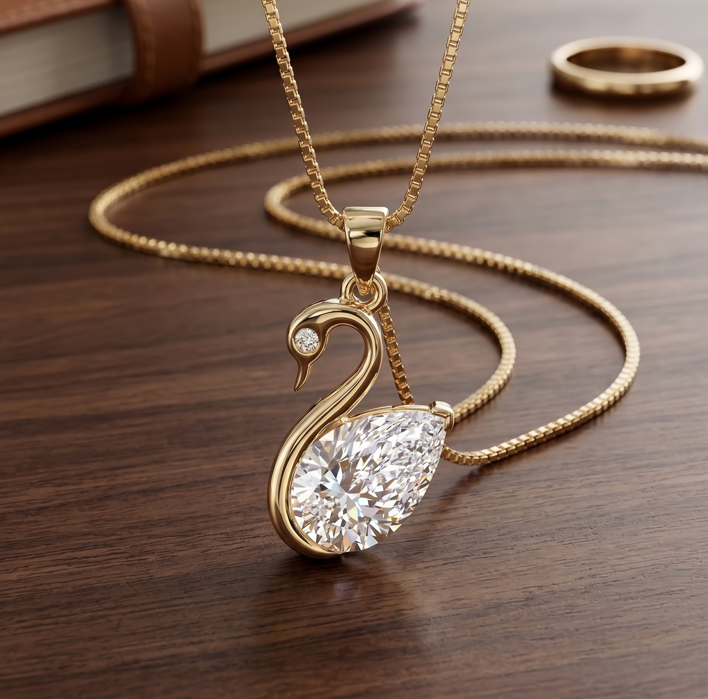 The Graceful Swan Pear-Cut Silver Pendant