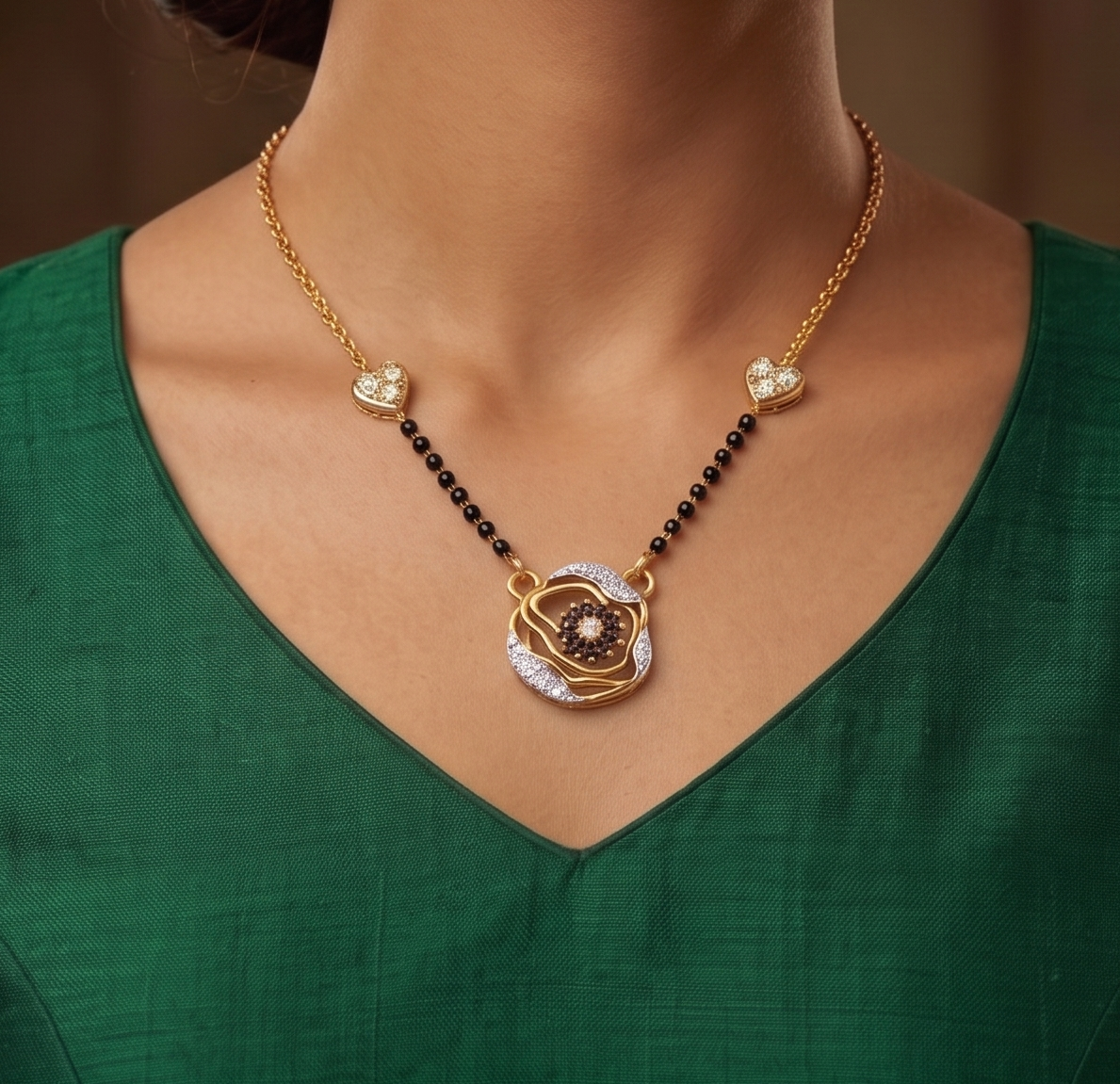 The Sterling Silver Black-Petal Mangalsutra
