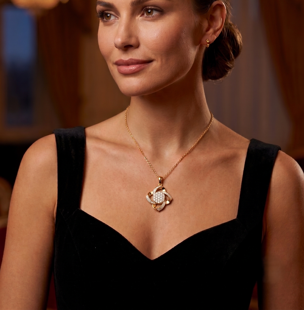 925 Sterling Silver Pavé Cluster Knot Pendant