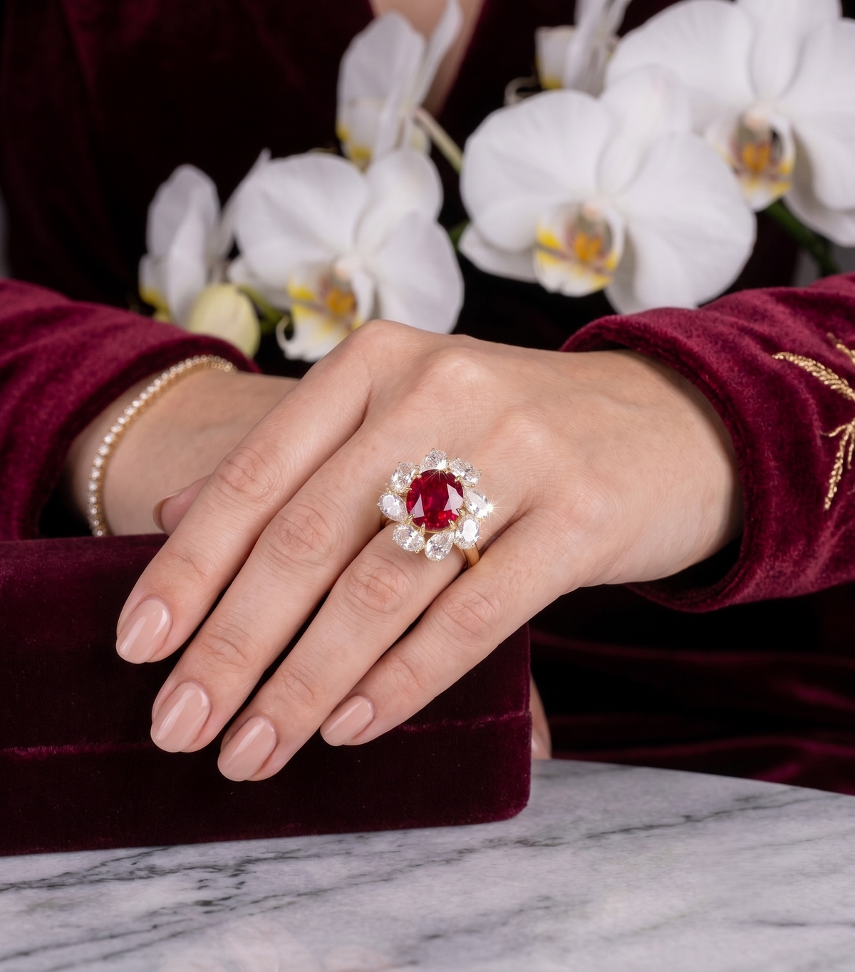 The Royal Red Sunburst Silver Ring