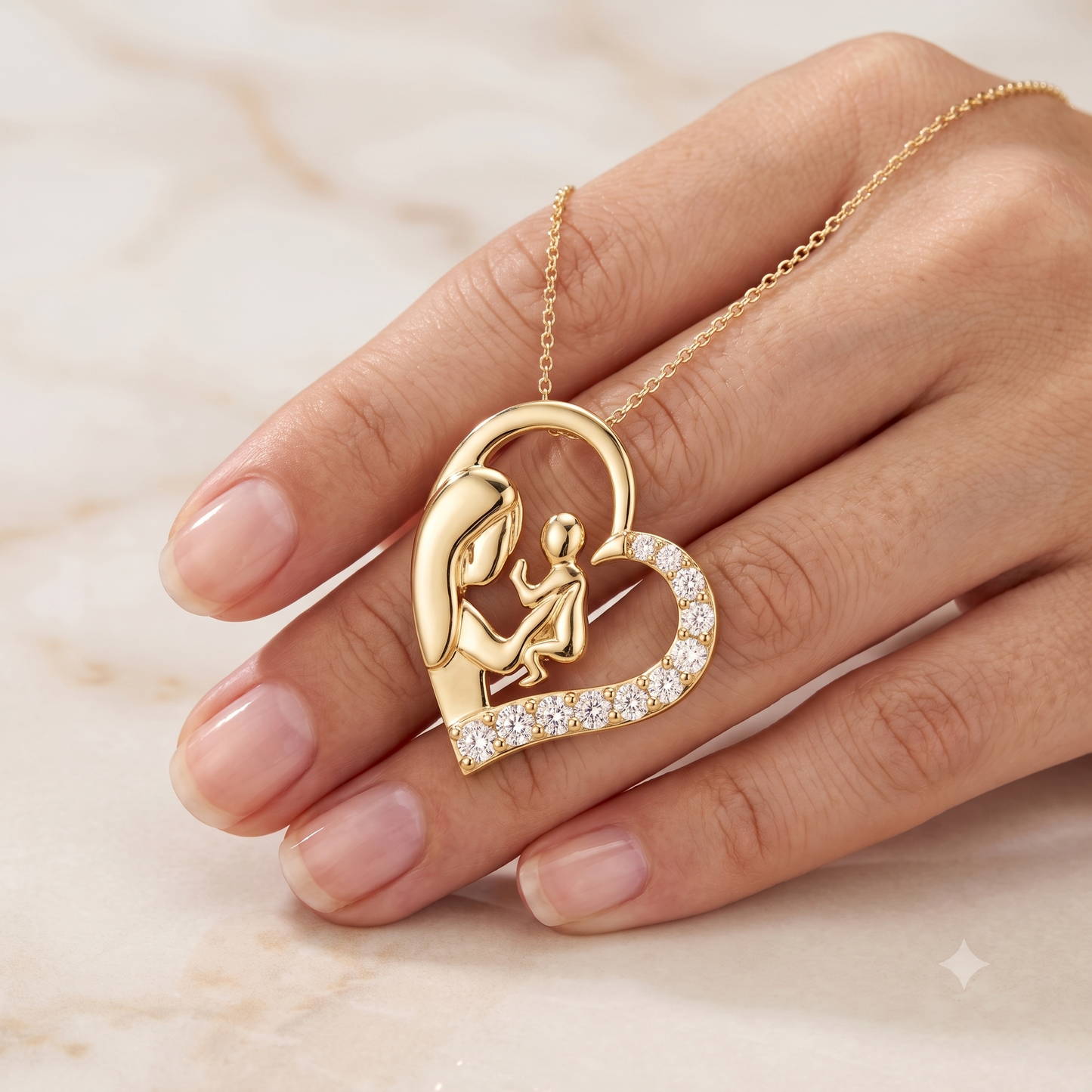 A silver chain pendant heart-shaped design