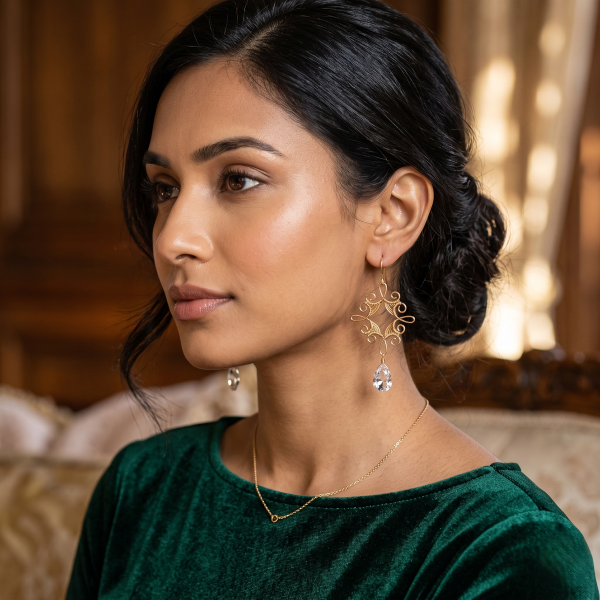 Intricate Scrollwork Teardrop Silver Earrings