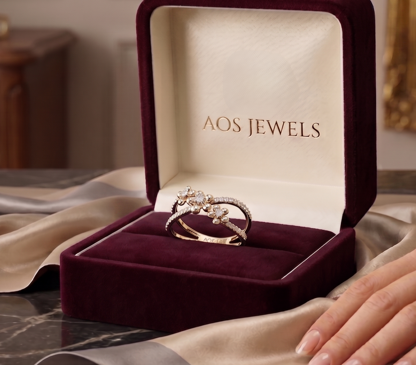 925 Sterling Silver Triple Flower Criss-Cross Ring