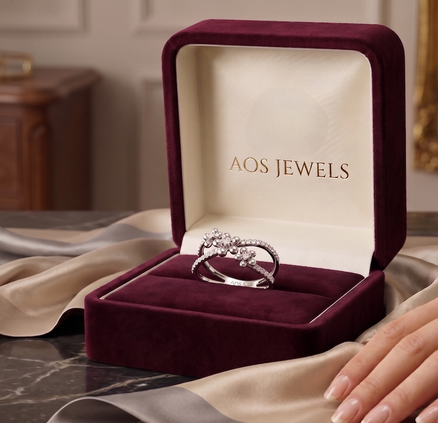 925 Sterling Silver Triple Flower Criss-Cross Ring