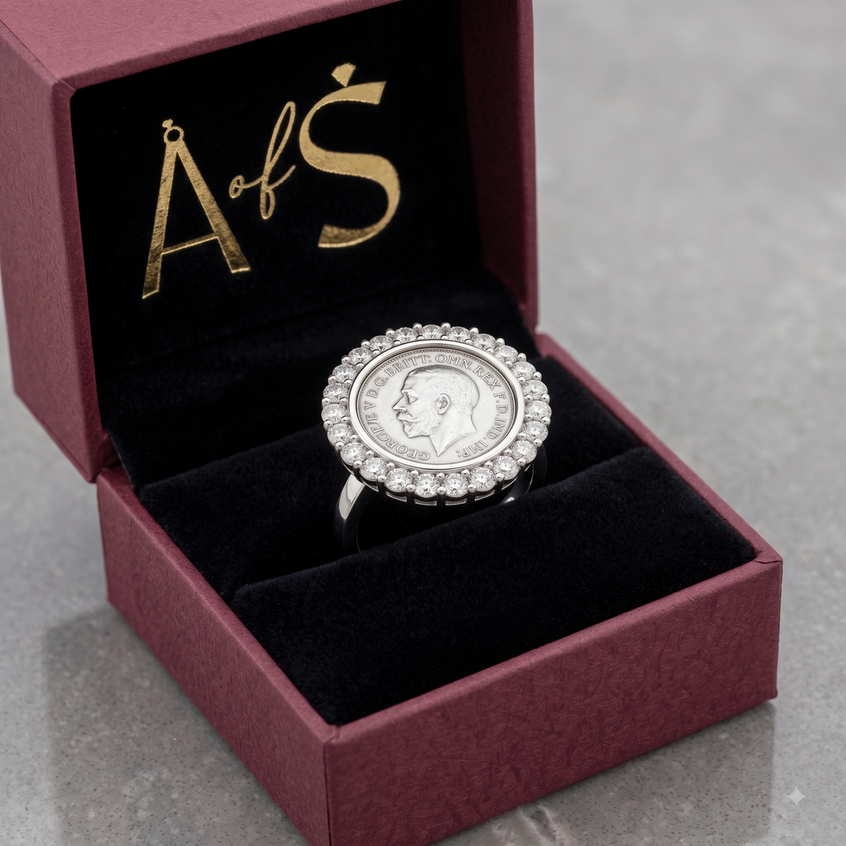 Vintage Style British Coin Statement Ring in 925 Silver