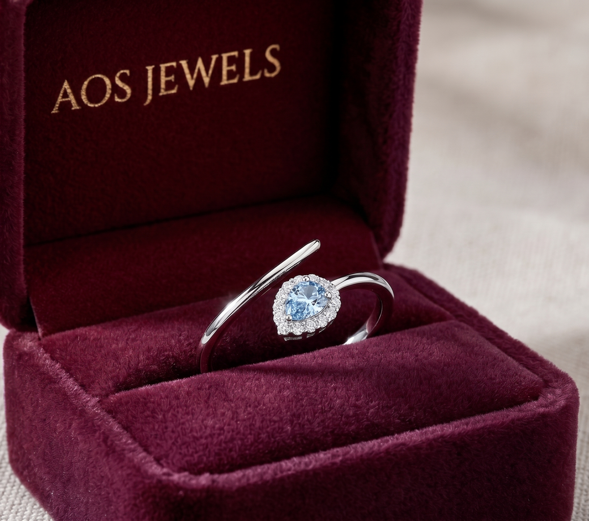 925 Sterling Silver Pear Cut Aquamarine-Style Ring