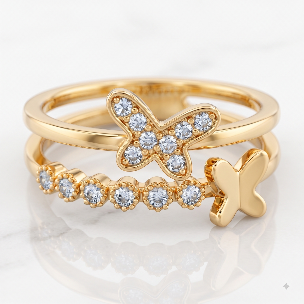 Sterling Silver Twin Butterfly Pavé Ring