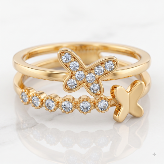 Sterling Silver Twin Butterfly Pavé Ring