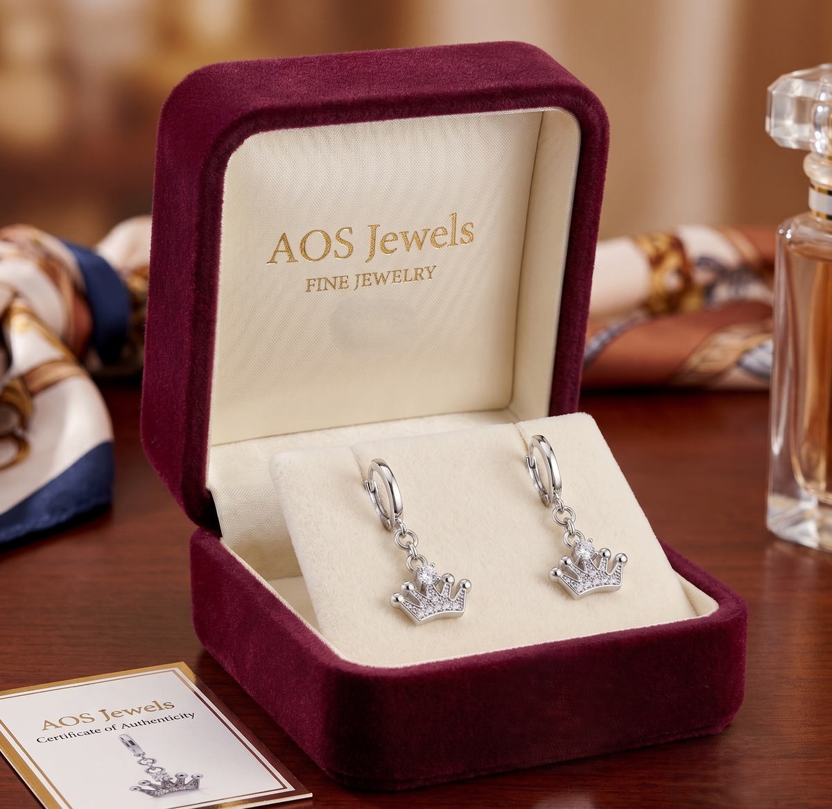 Sparkling Tiara Charm Huggie Drop Earrings