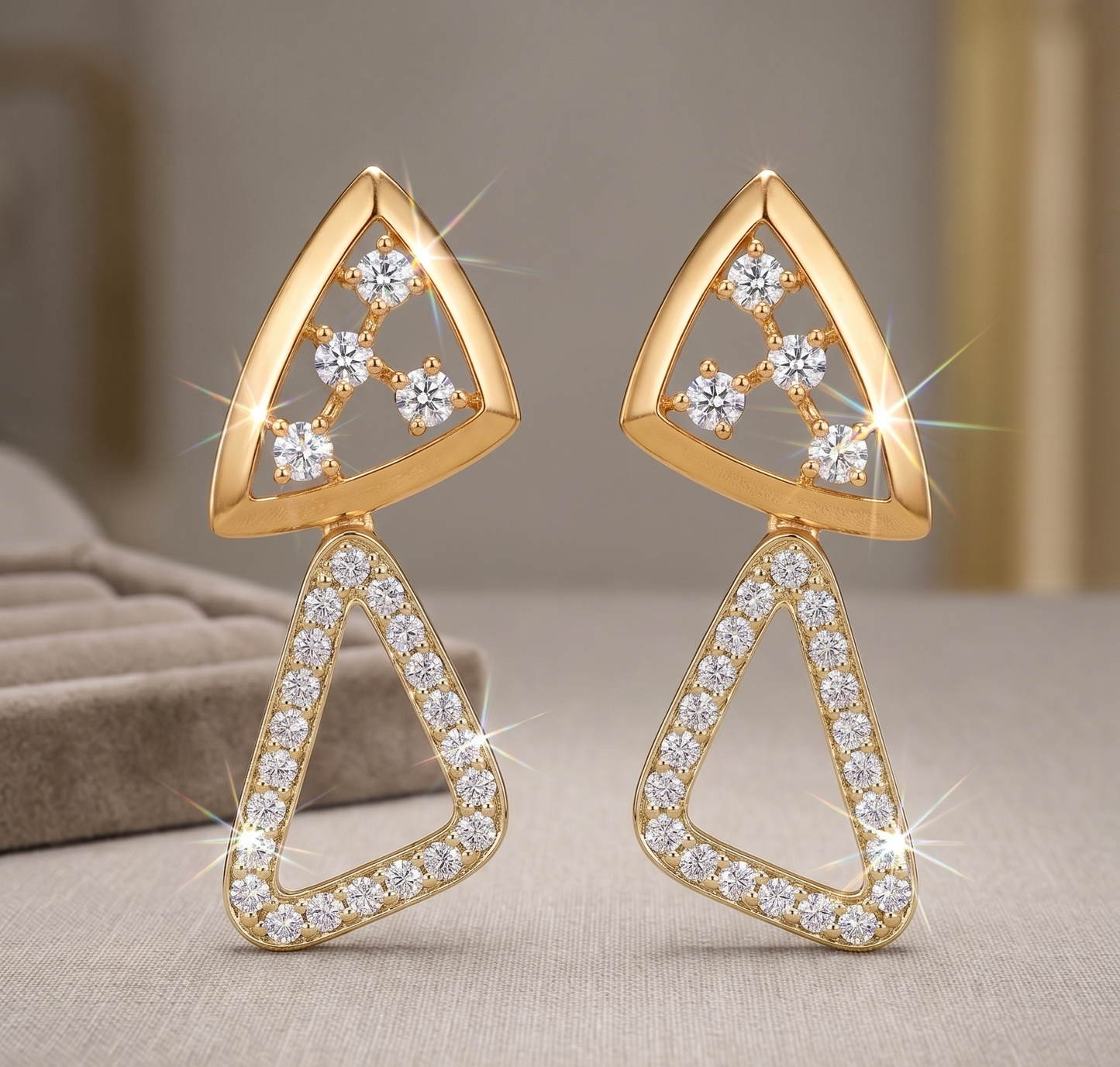 Modern Geometric Double Triangle moissanite Drop Earrings