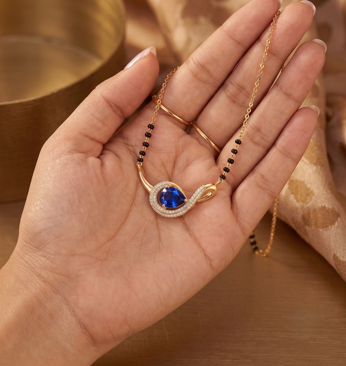 925 Silver Blue Sapphire Color Pear Drop Mangalsutra