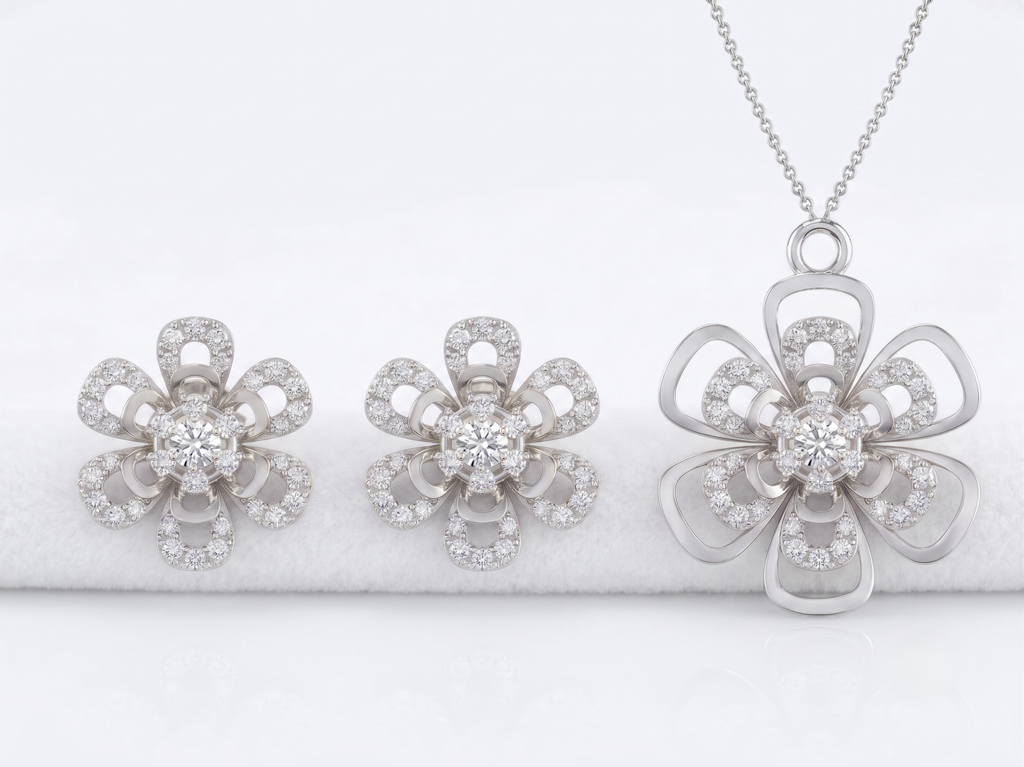 The Ethereal Open-Petal Floral Pendant Set