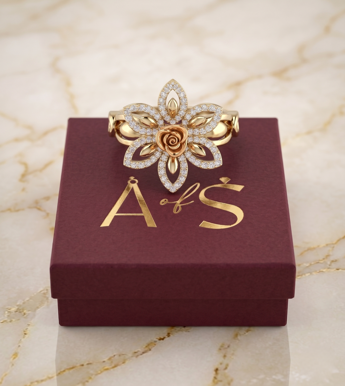 Two-Tone Silver and Rose Gold Floral moissanite Ring