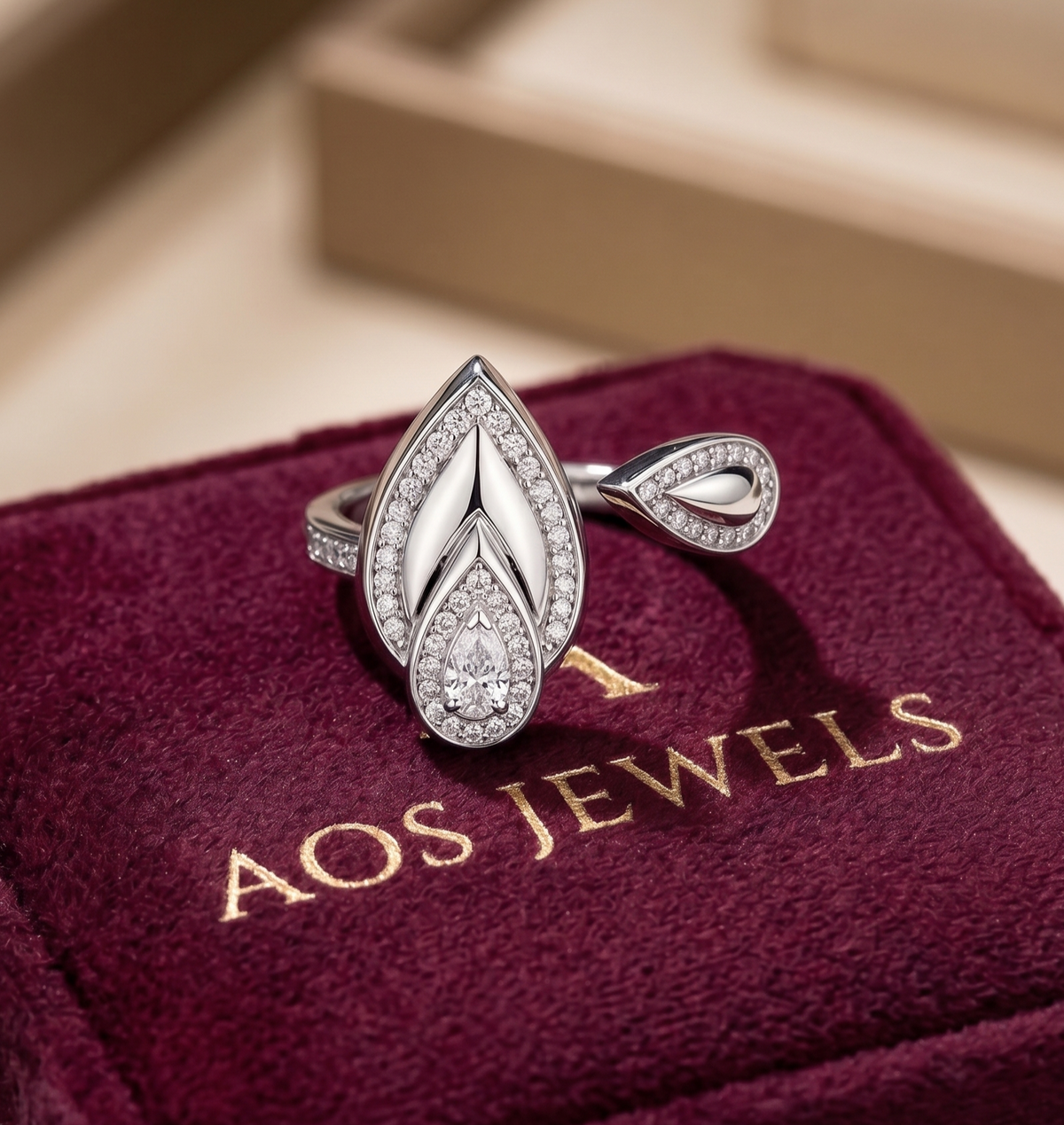 Modern Geometric Drop Silhouette Ring in Silver