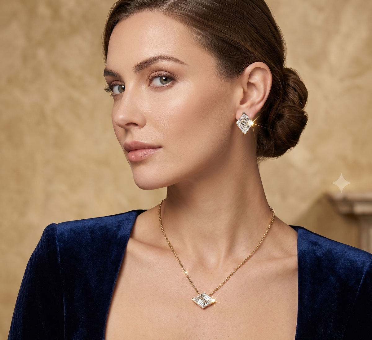 925 Sterling Silver Geometric Step-Cut Pendant Set