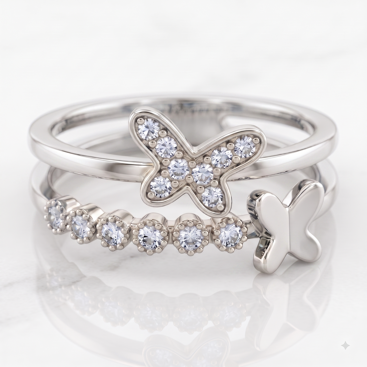 Sterling Silver Twin Butterfly Pavé Ring