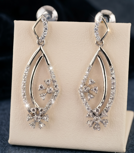 925 Silver Pavé Marquise & Blossom Dangle Earrings