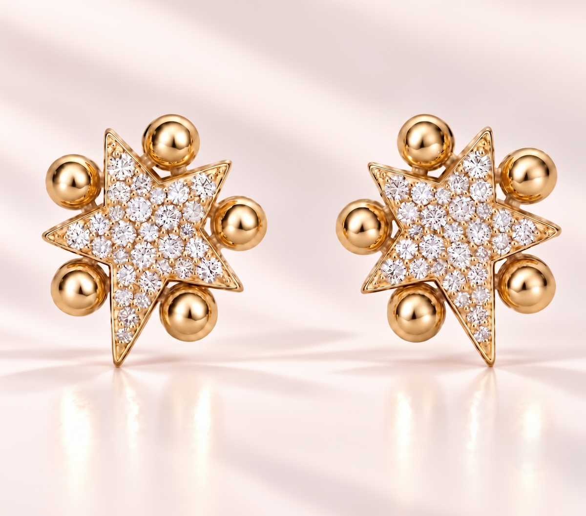 Six-Point Pave Star Beaded Stud Silver Earring