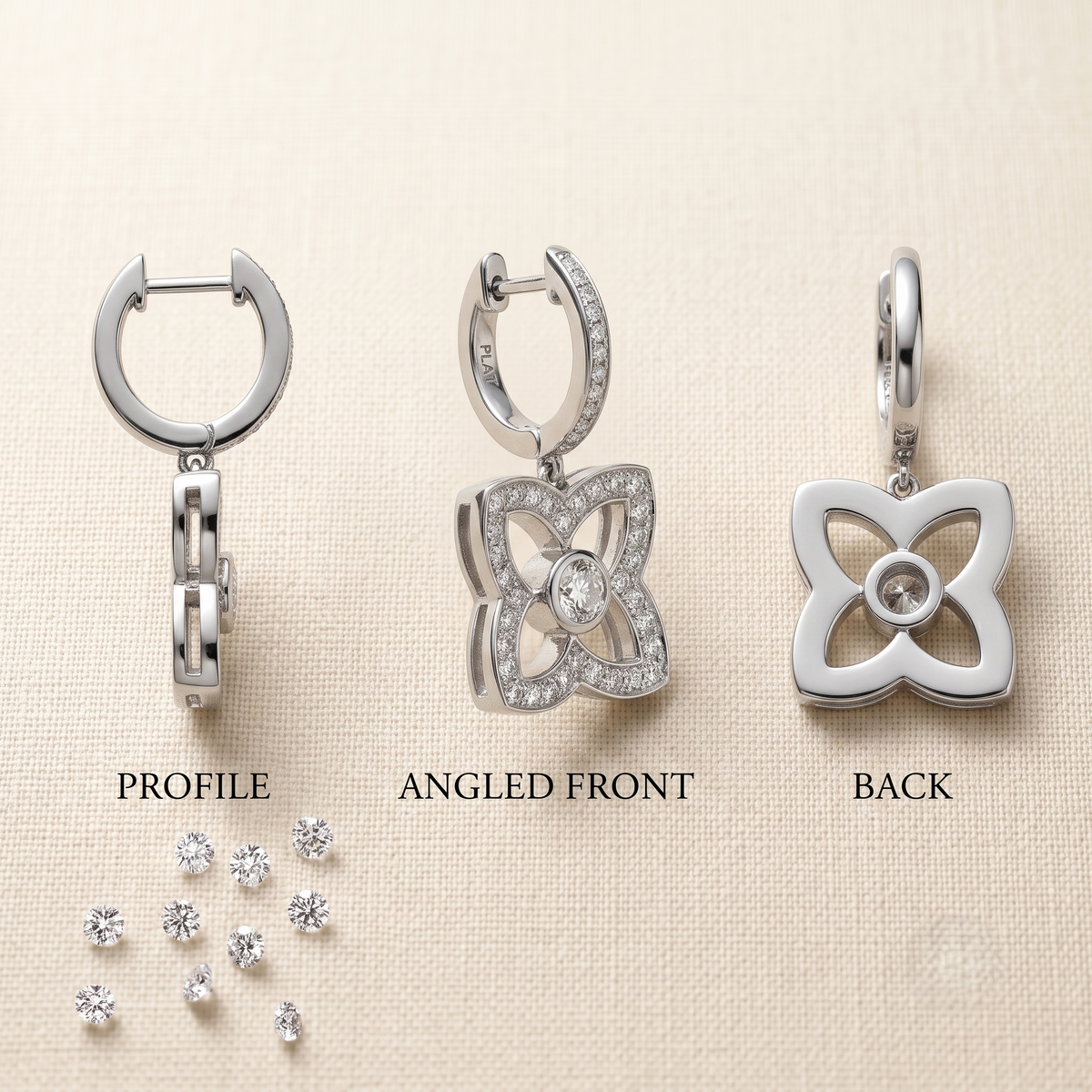 Quatrefoil Moissanite Huggie Drop Earrings