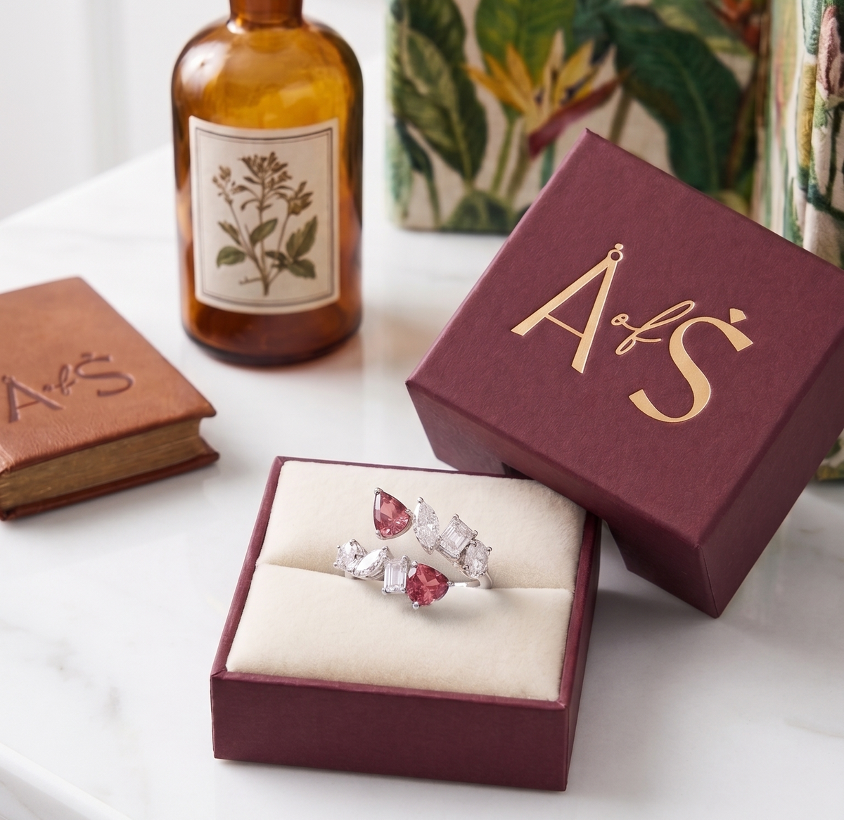 The "Crimson Romance" Multi-Stone Bypass Silver Ring