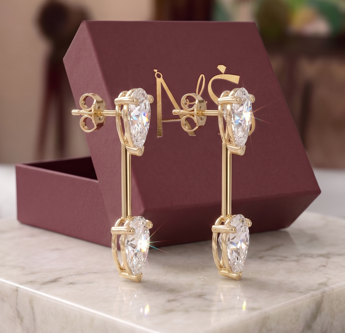 Silver Double Pear-Cut Linear Drop Earrings