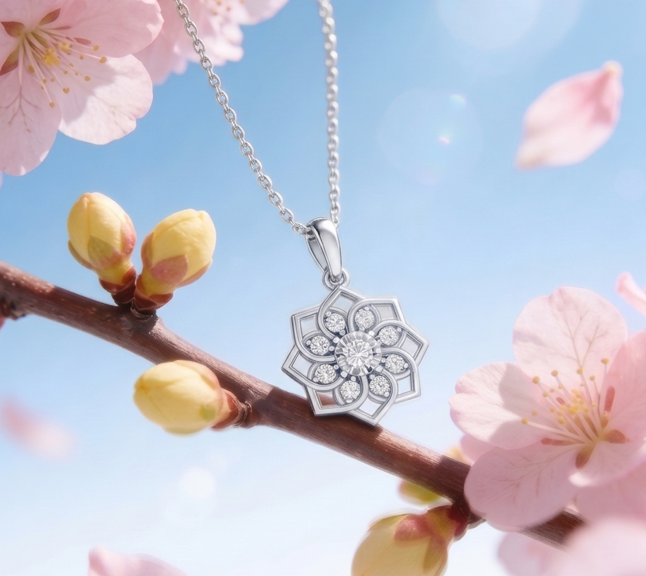 925 Sterling Silver Lotus Moissanite Pendant
