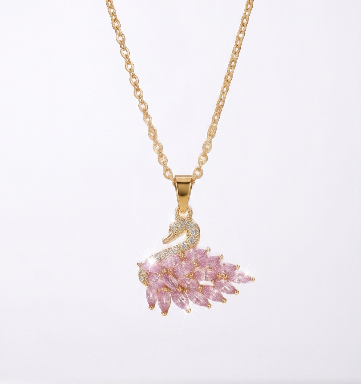 Sterling Silver Pink Marquise Crystal Swan Pendant
