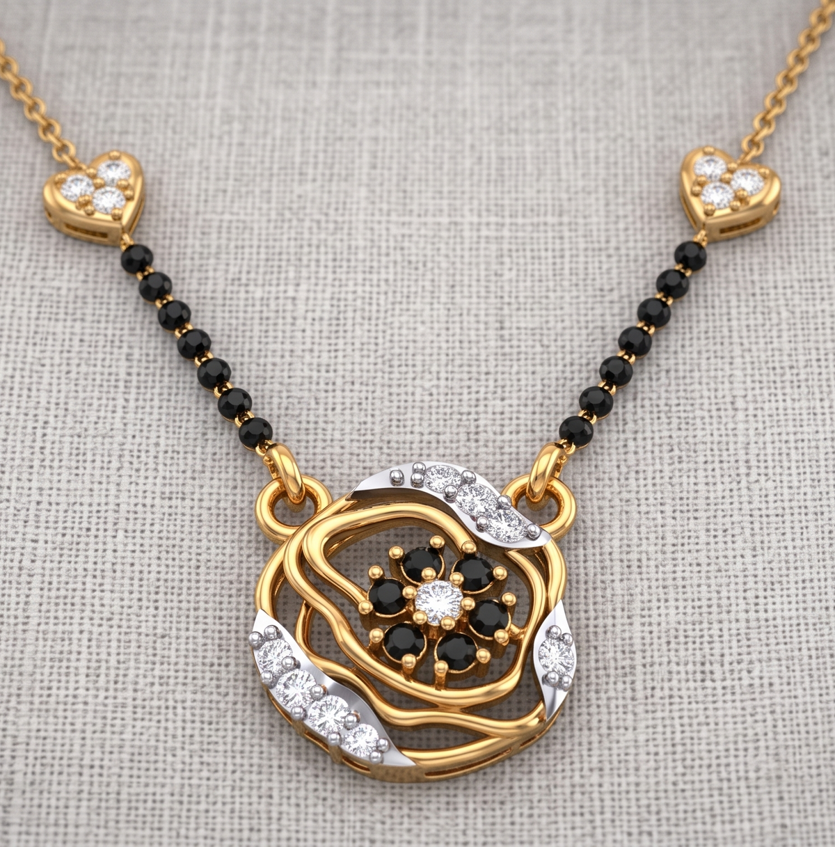The Sterling Silver Black-Petal Mangalsutra