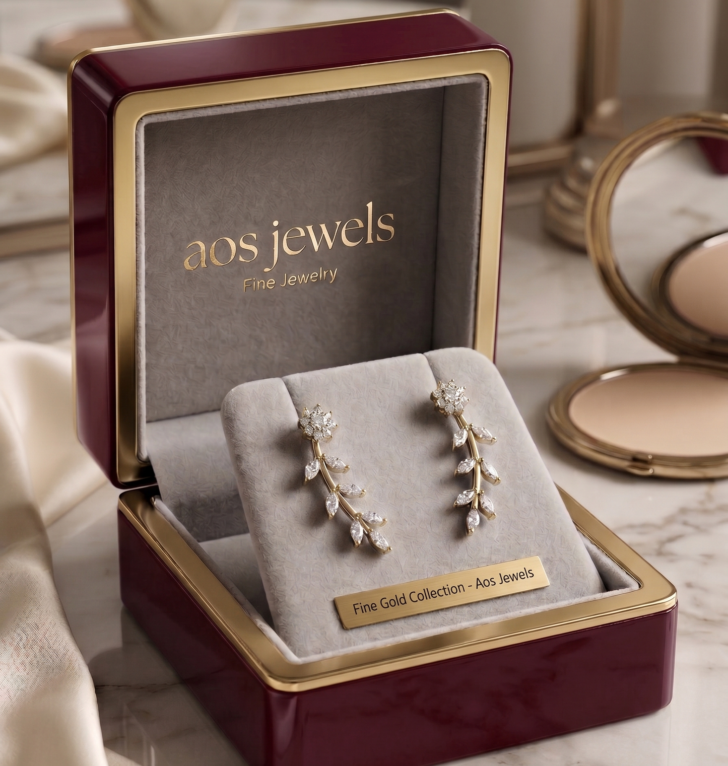 Silver Floral Vine Ear Climbers with Marquise Leaves