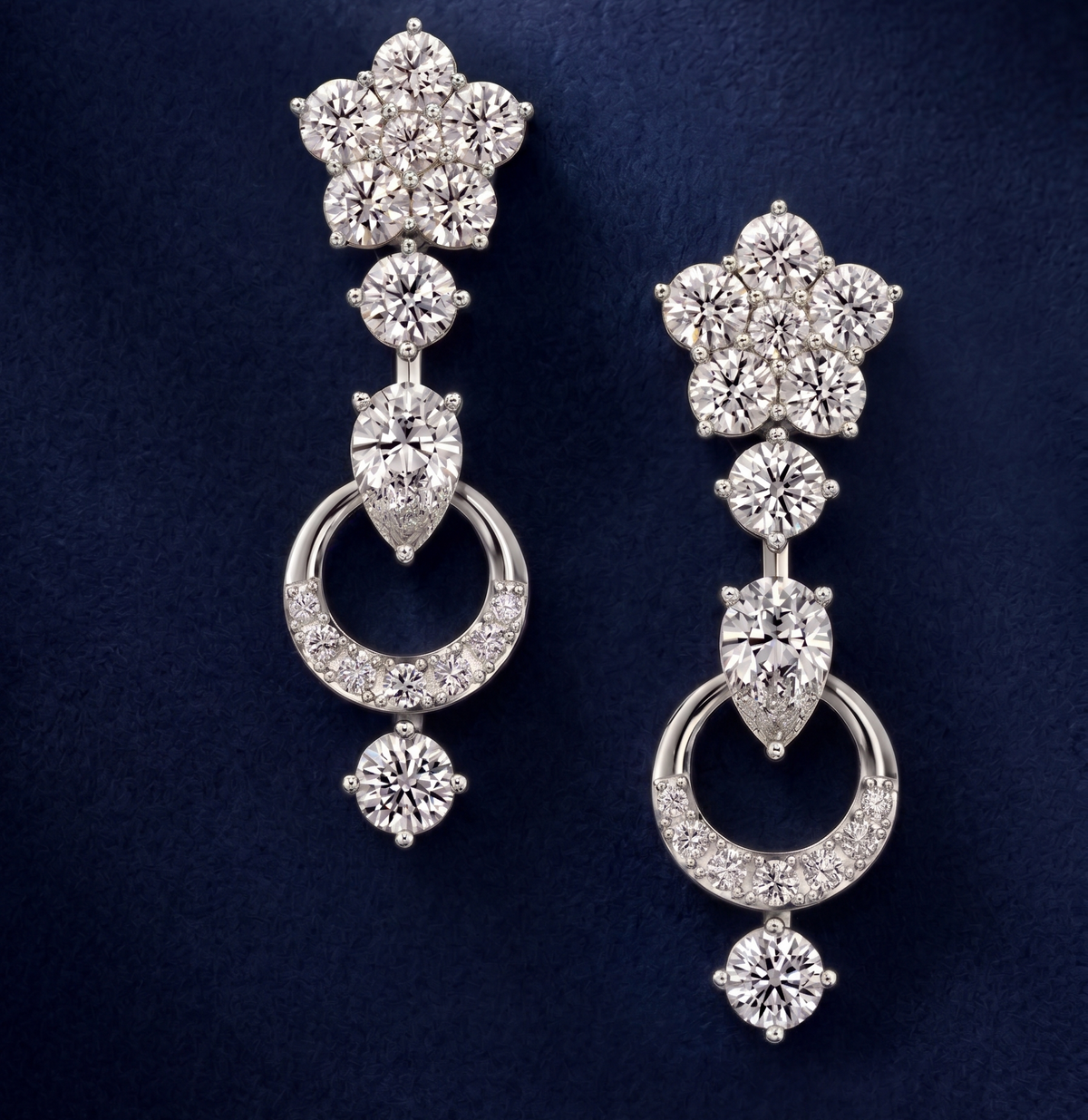 925 Sterling Silver Moissanite Floral Chandelier Earrings