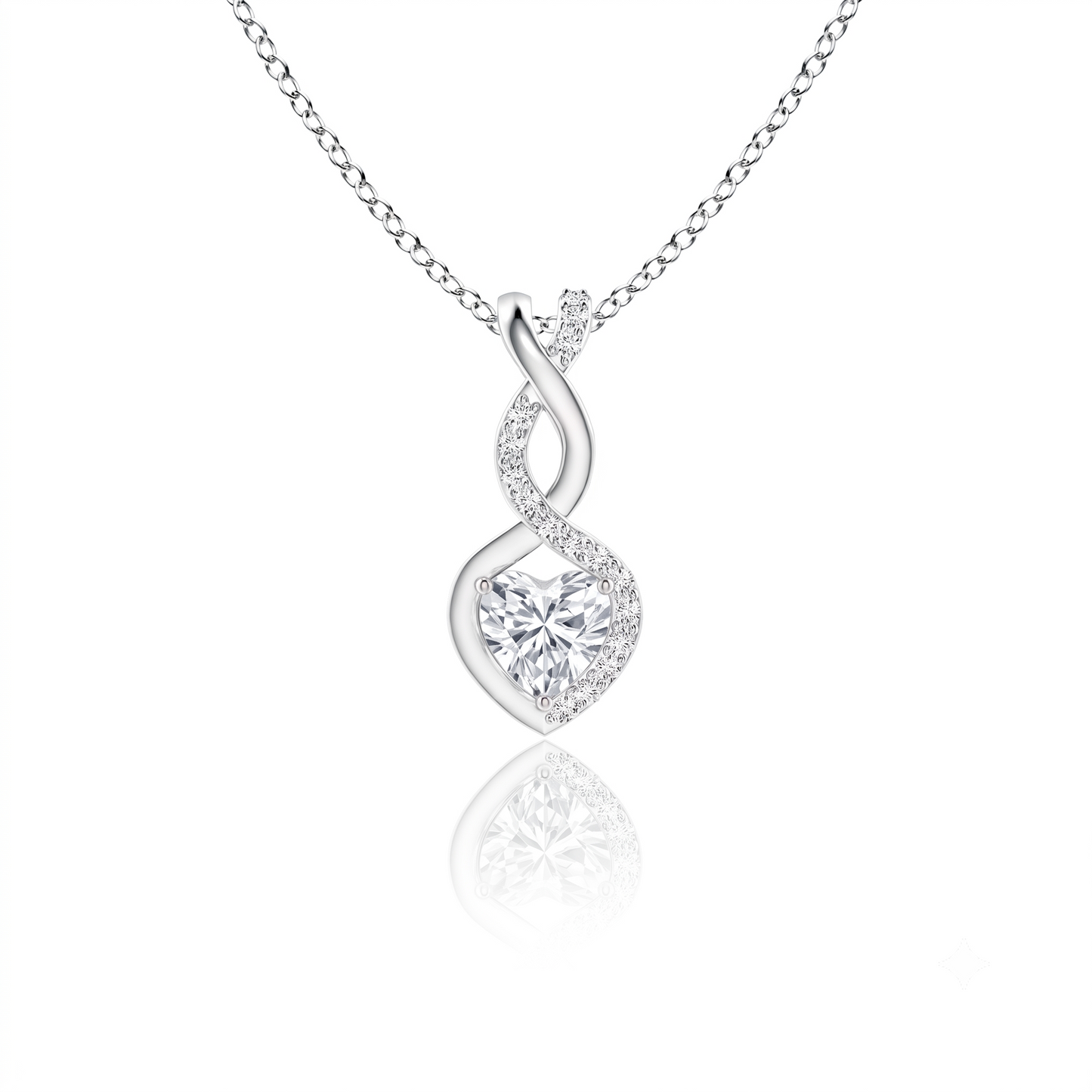Infinity Twist Heart-Cut Silver Chain Pendant