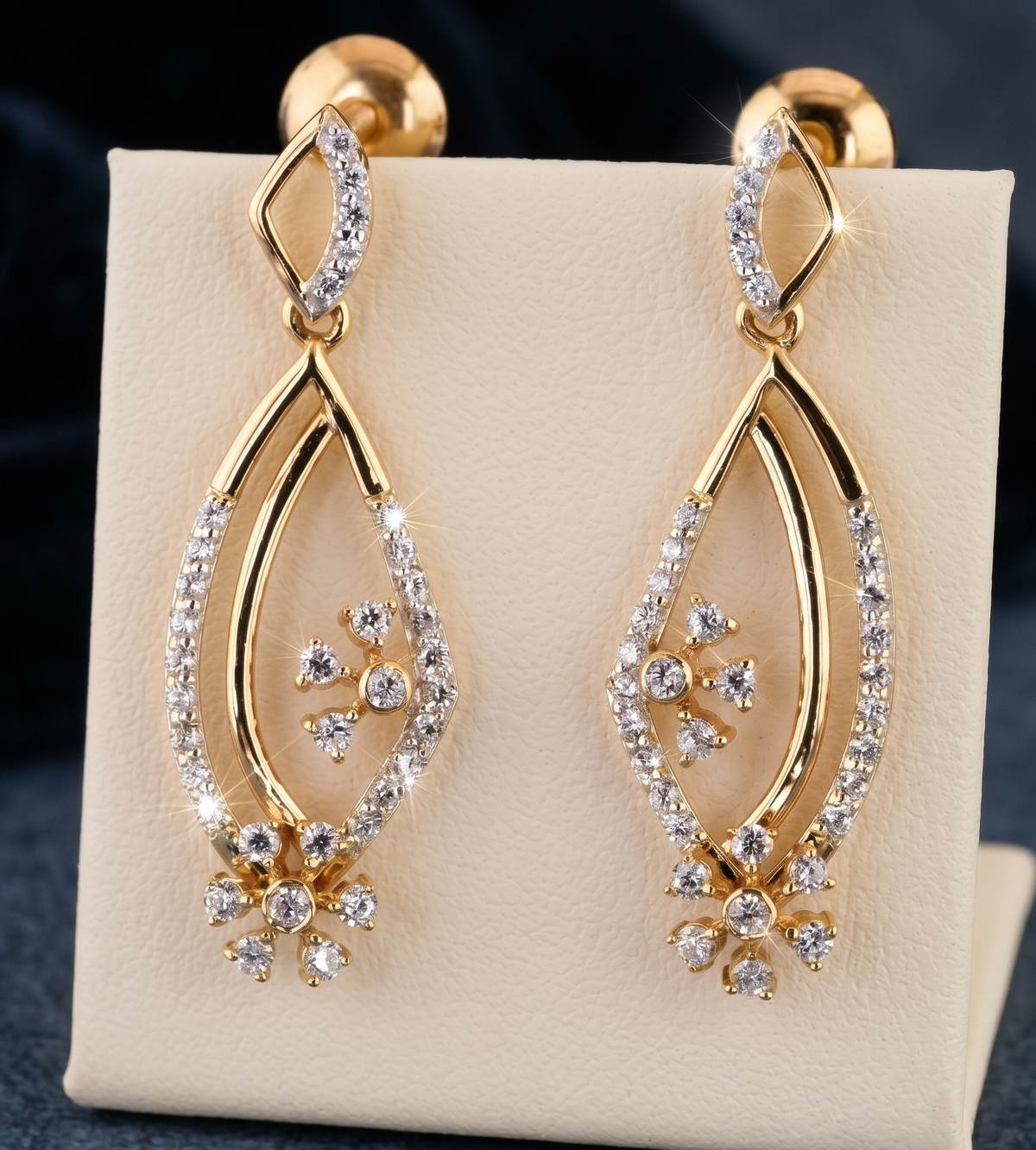 925 Silver Pavé Marquise & Blossom Dangle Earrings