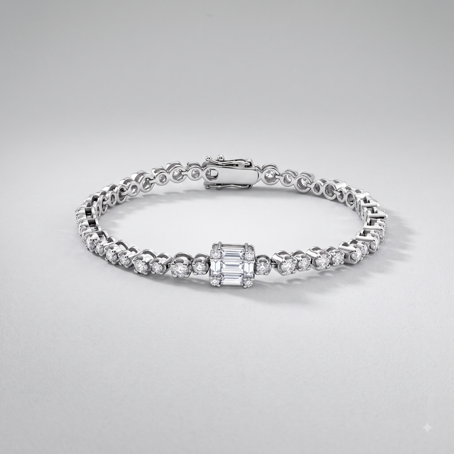 Silver Baguette & Round Halo Statement Bracelet