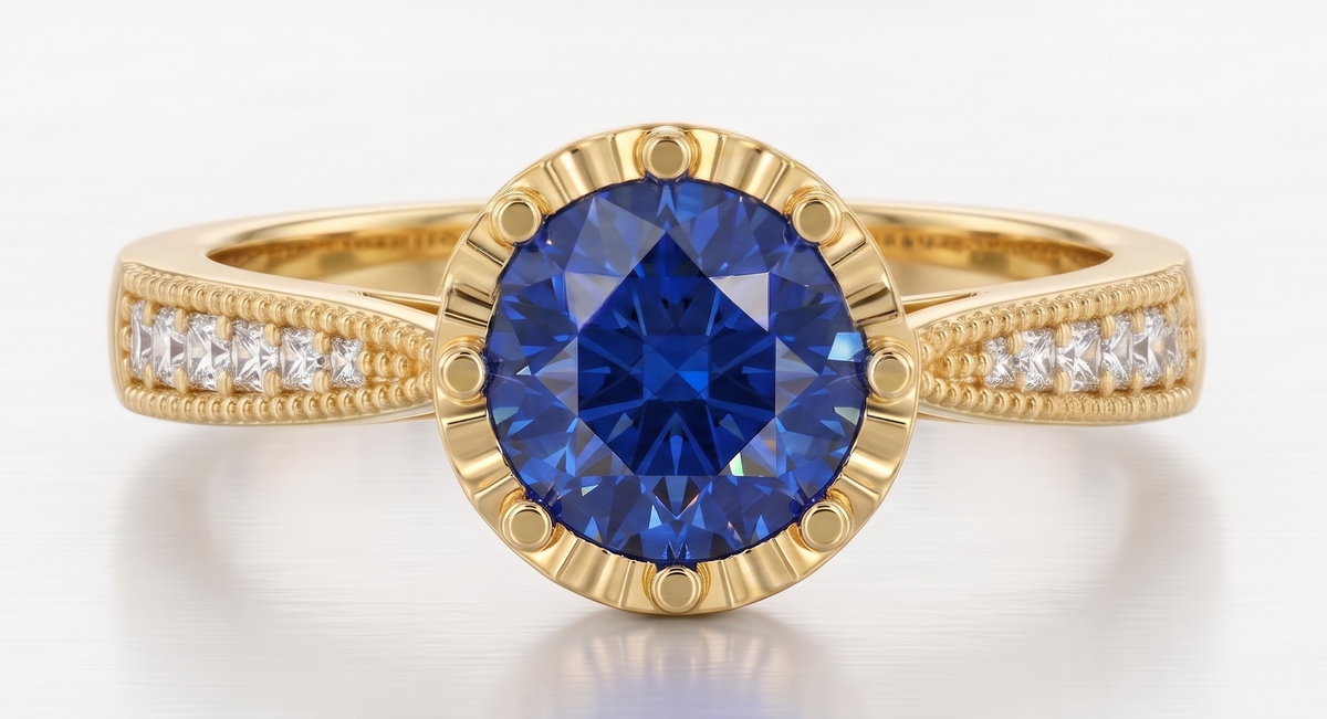 Sterling Silver Bezel-Set Blue Gemstone Statement Ring