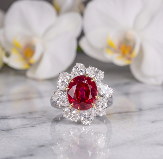 The Royal Red Sunburst Silver Ring