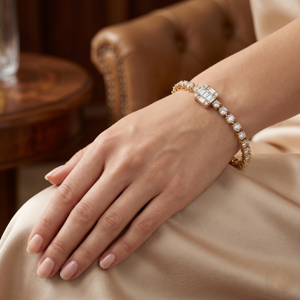 Silver Baguette & Round Halo Statement Bracelet