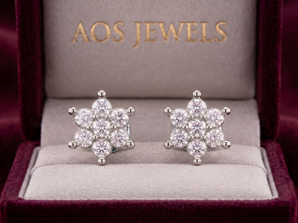 Sterling Silver Multi-Stone Cluster Stud Earrings