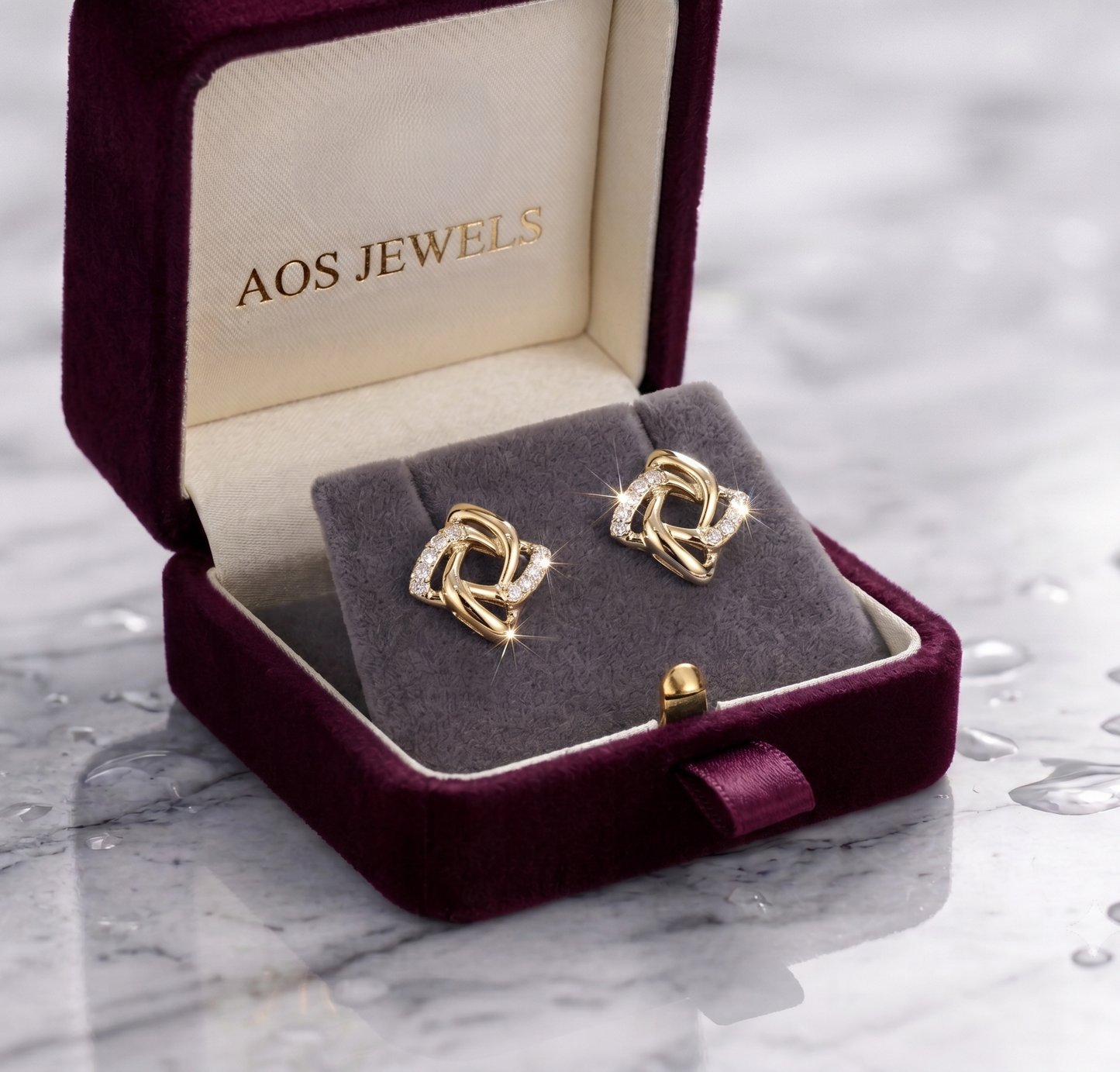 Half-Pavé Geometric Knot Earrings in Silver