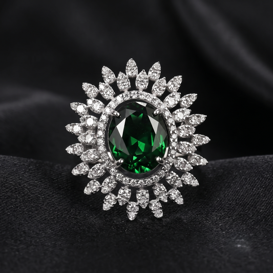 The Imperial Emerald Starburst Silver Ring
