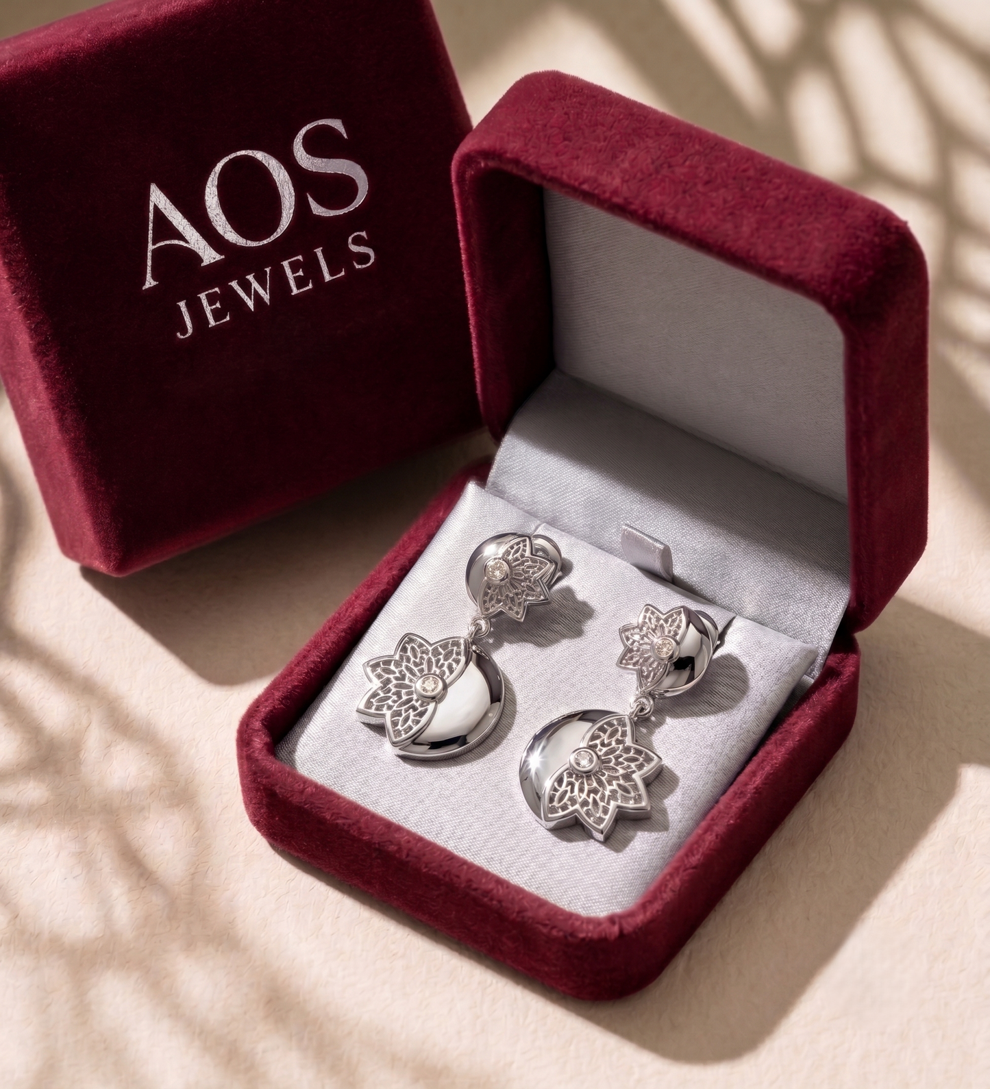 Half-Moon Floral Silver Earrings