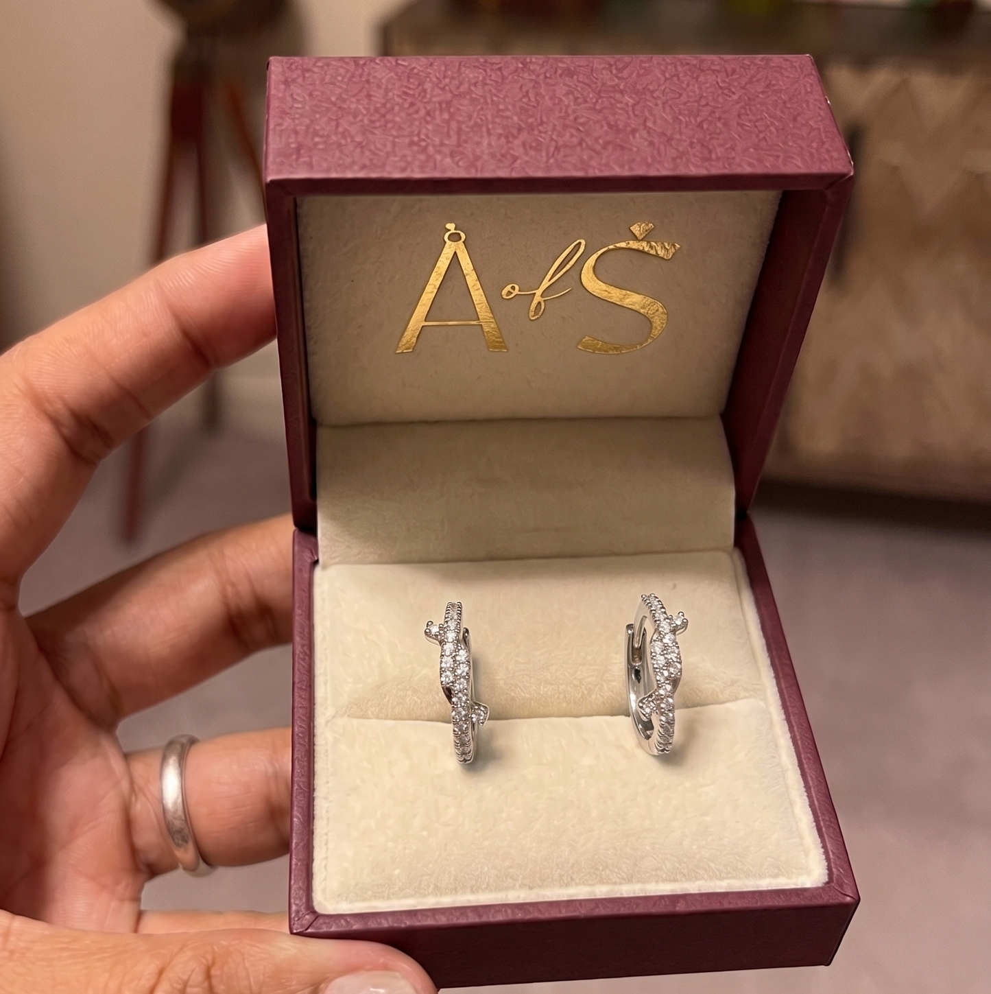 Criss-Cross Hinged Silver Hoops