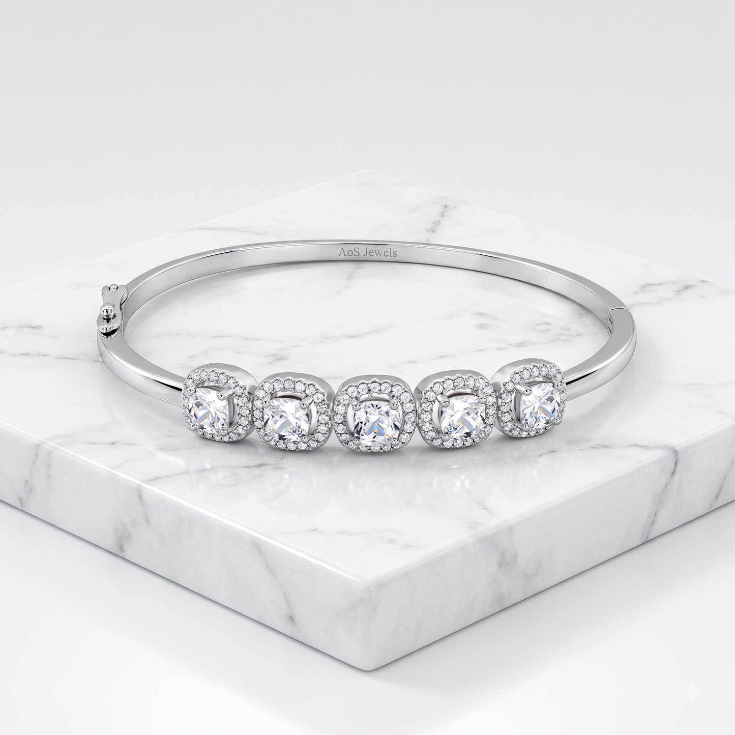 Sterling Silver Five-Stone Cushion Halo Bracelet
