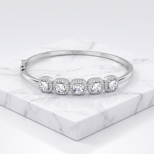 Sterling Silver Five-Stone Cushion Halo Bracelet
