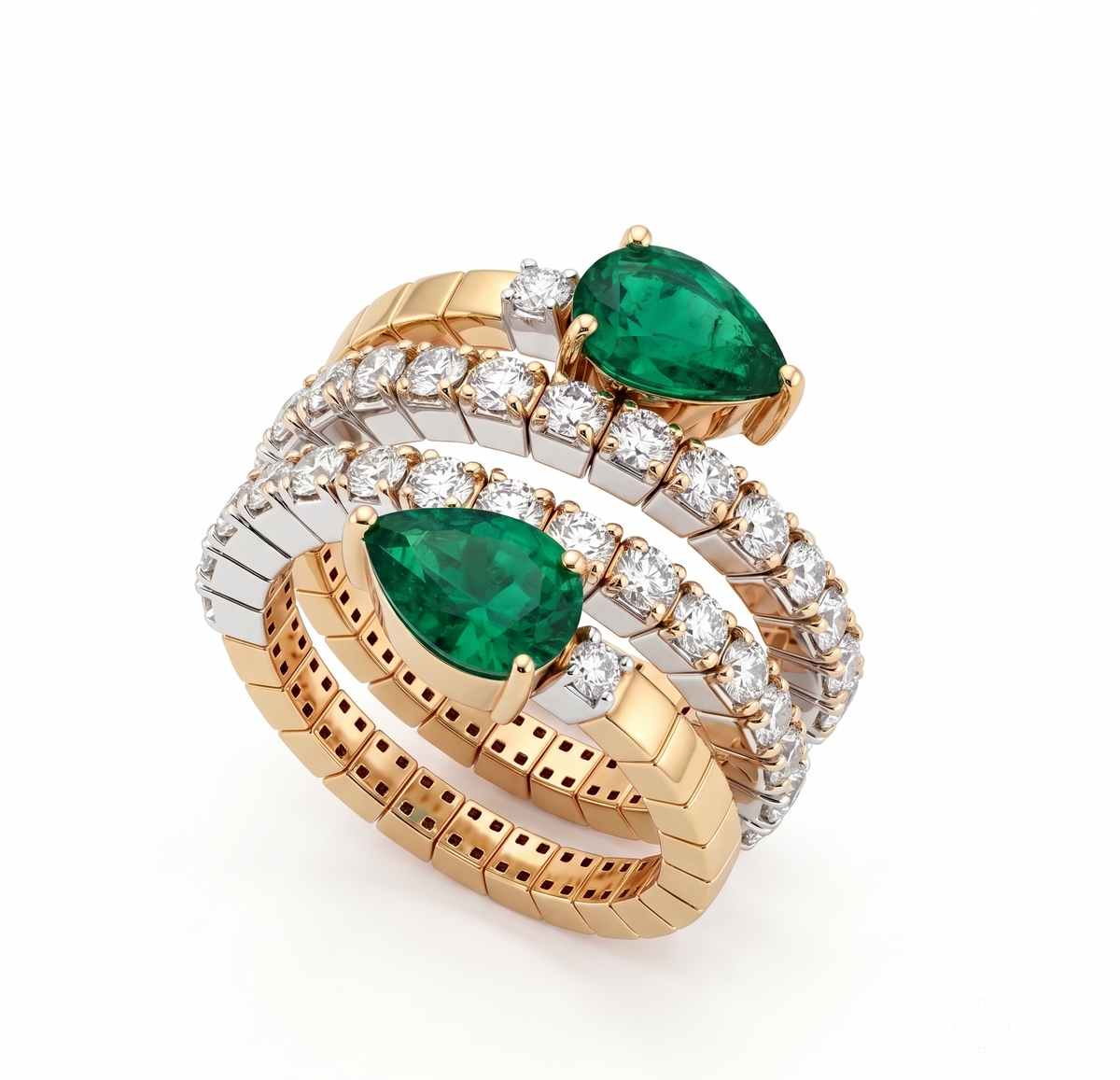 Luminous Pear Emerald & Pavé Silver Spiral Ring