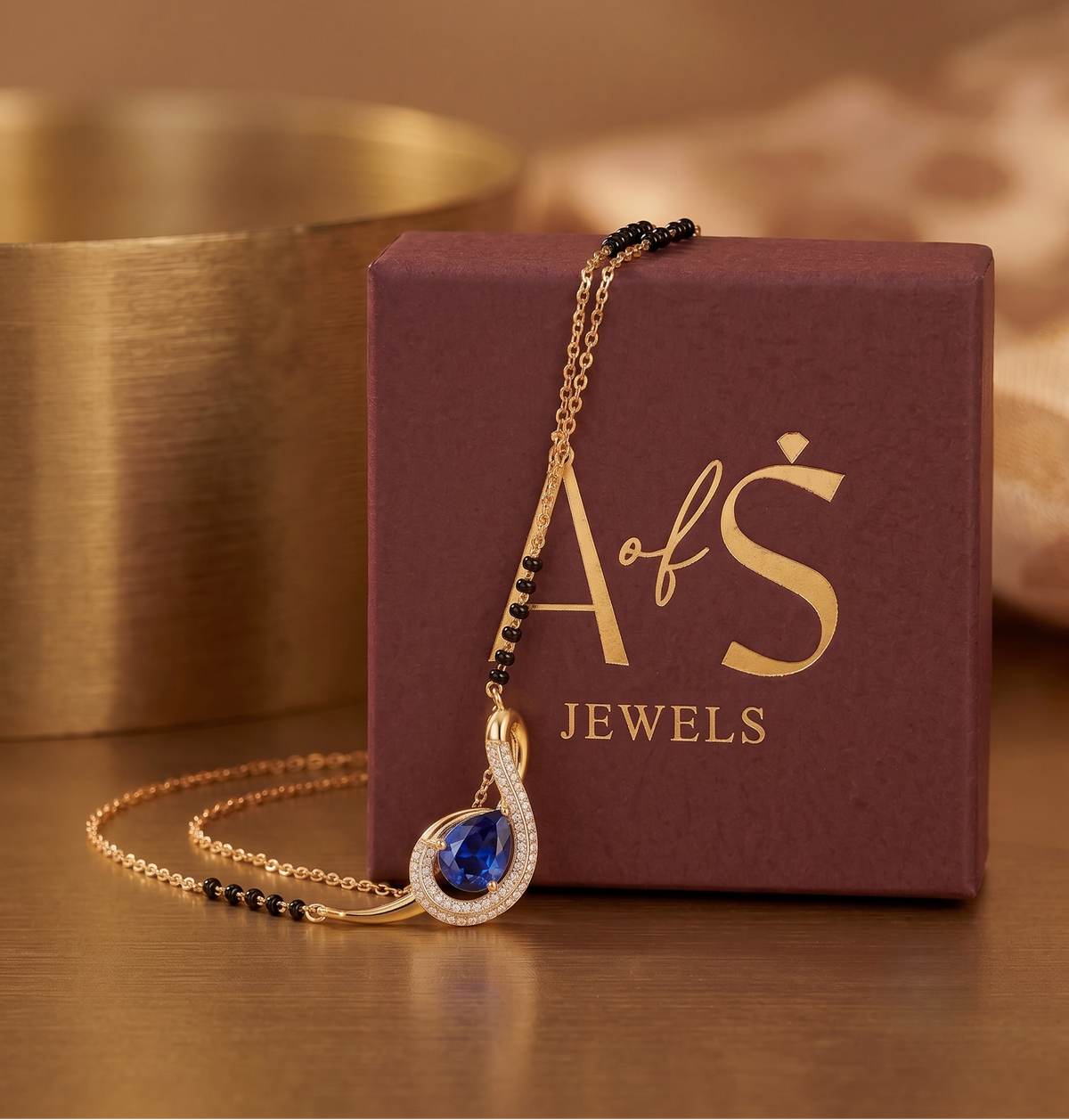 925 Silver Blue Sapphire Color Pear Drop Mangalsutra